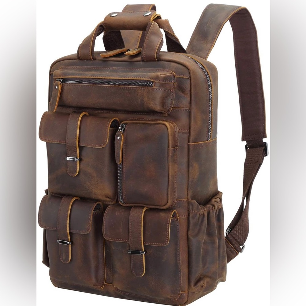 BRAND NEW GENUINE LEATHER COWHIDE BROWN BACKPACK  NWT
